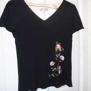 Black Top with Flowers